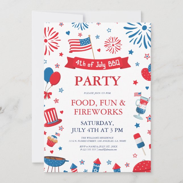 Invitation cadre de fête du 4 juillet avec barbecue (Devant)