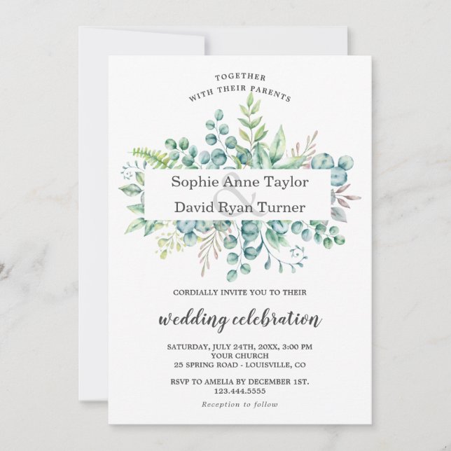 Invitation Cadre de feuillage d'eucalyptus aquarelle de maria (Devant)