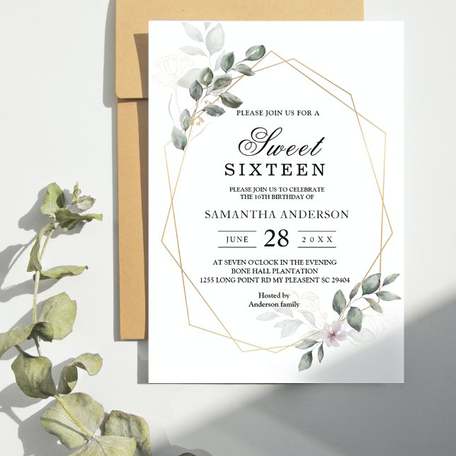 Invitation Cadre de feuille aquarelle de verdure douce et fle (Créateur téléchargé)