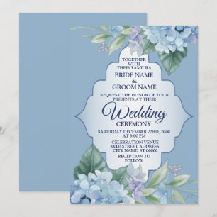 Invitation Cadre de feuilles vertes florales bleues Mariage é