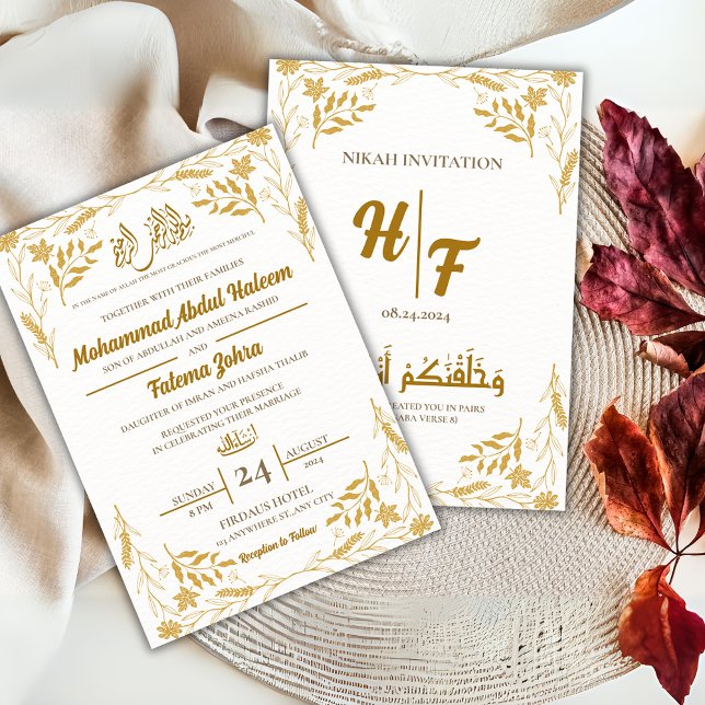 Invitation Cadre de Fleur Or Blanc Élégant Nikah moderne (Créateur téléchargé)