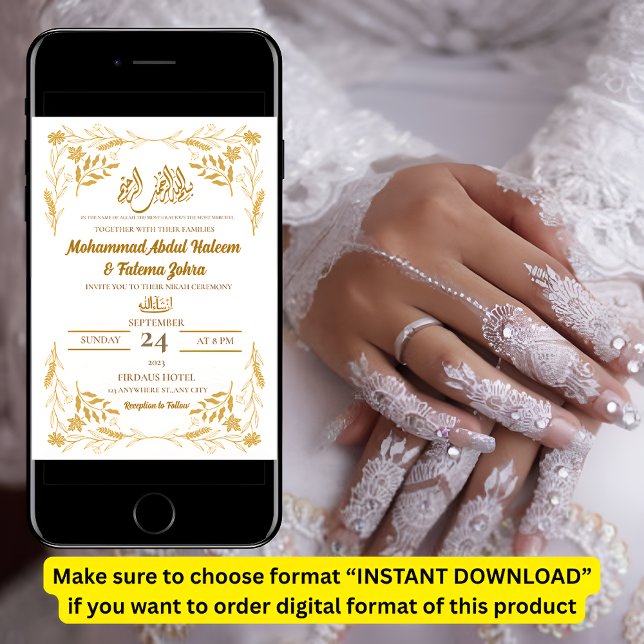 Invitation Cadre de Fleur Or Blanc Élégant Nikah moderne (Créateur téléchargé)