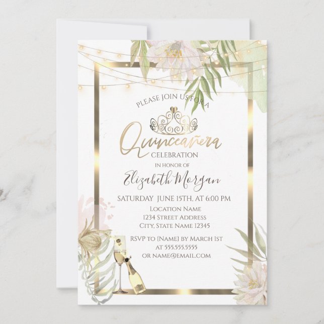 Invitation Cadre de fleurs boho vin Quinceanera (Devant)