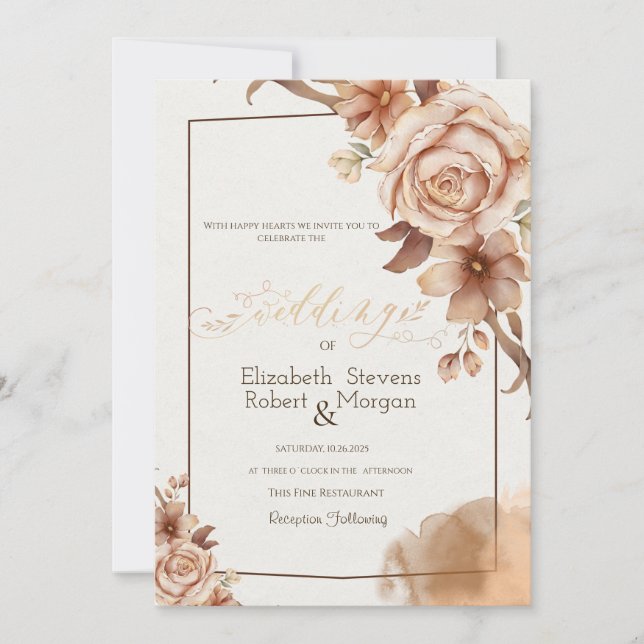 Invitation Cadre de fleurs d'automne à l'aquarelle Mariage  (Devant)