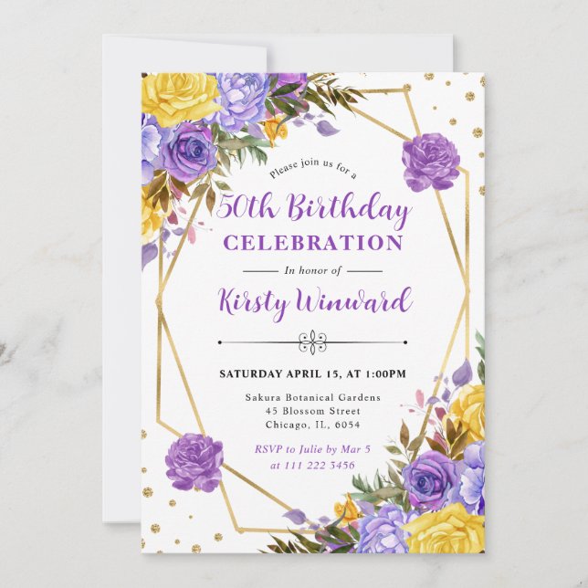 Invitation Cadre de fleurs de printemps aquarelle Boho 50e an (Devant)