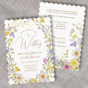 Invitation Cadre de fleurs des champs pour mariage catholique