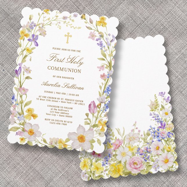 Invitation Cadre de fleurs des champs pour première communion (Créateur téléchargé)