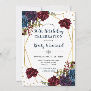 Invitation Cadre de fleurs hivernales rouges et bleues pour 5