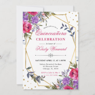 Invitation Cadre de fleurs printanières roses et violettes po