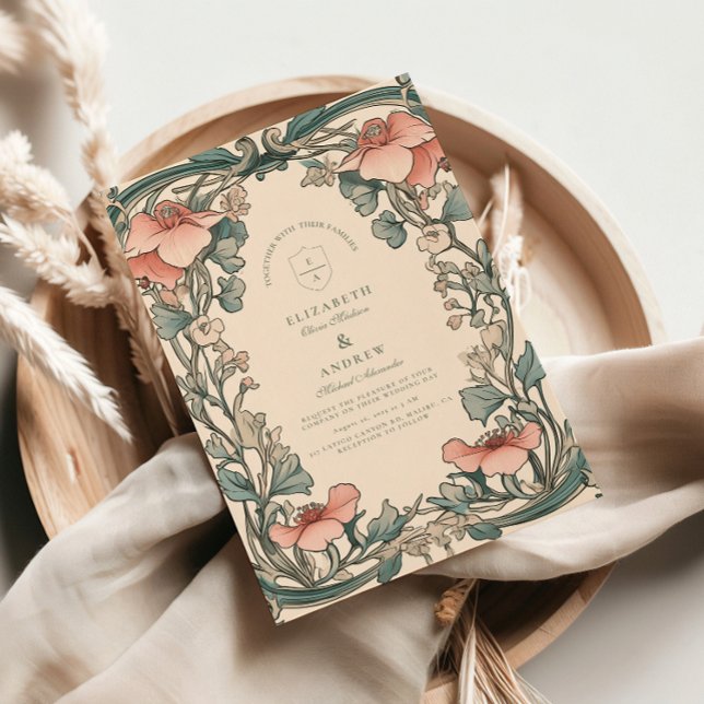 Invitation Cadre de fleurs sauvages corail pour mariage (Créateur téléchargé)