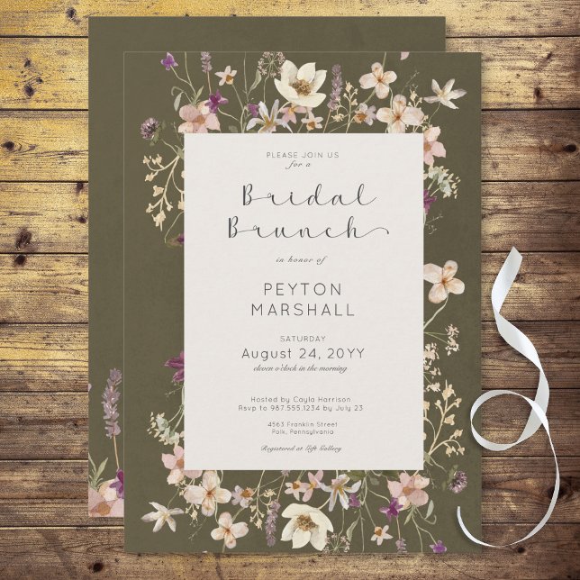 Invitation Cadre de fleurs sauvages vert sauge rustique pour  (Rustic Sage Wildflower Frame Bridal Brunch Invitation)