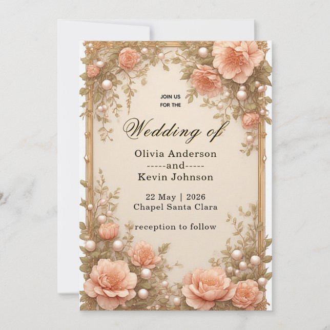 Invitation Cadre de flore de mariage élégant avec des fleurs  (Devant)