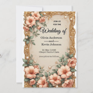 Invitation Cadre de flore de mariage élégant avec des fleurs