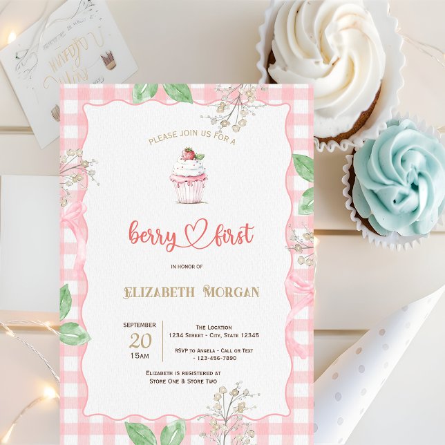 Invitation Cadre de gâteau cupcake à la fraise pour Baby Show (Créateur téléchargé)