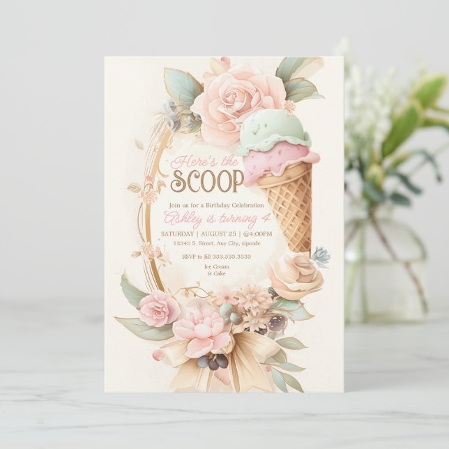 Invitation Cadre de glace vintage, Glace rose poudré (Debout devant)
