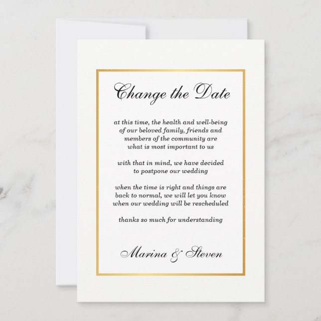 Invitation Cadre de glamour doré pour changement de date d'év (Devant)