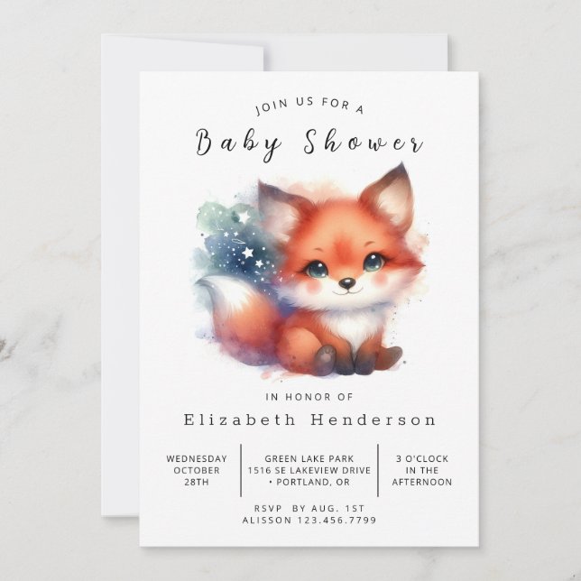Invitation Cadre de la forêt de Whimsy Baby shower Fox (Devant)