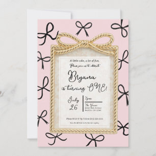 Invitation Cadre de l'arc d'or Petit nœuds noirs Rose 1er ann