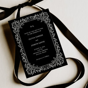 Invitation Cadre de ligne botanique Noir