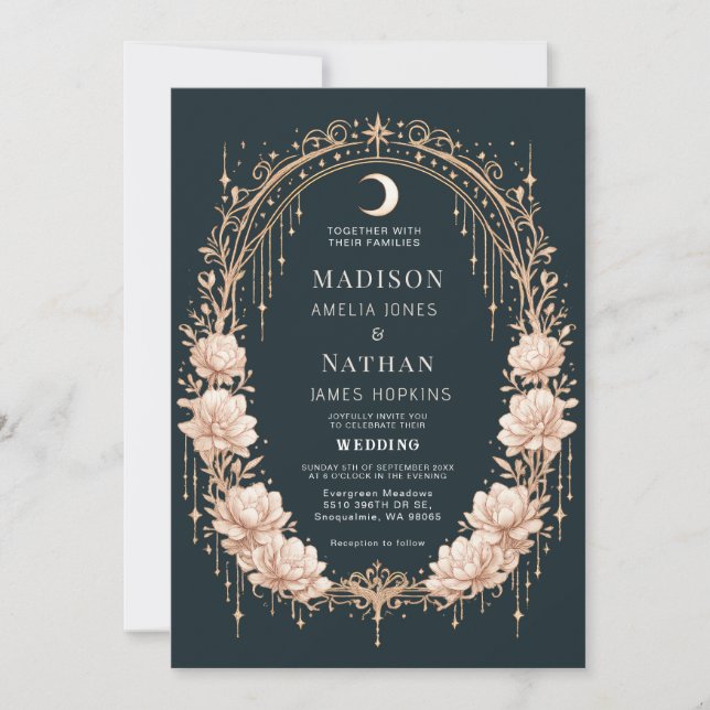 Invitation Cadre de lune céleste or mariage romantique (Devant)
