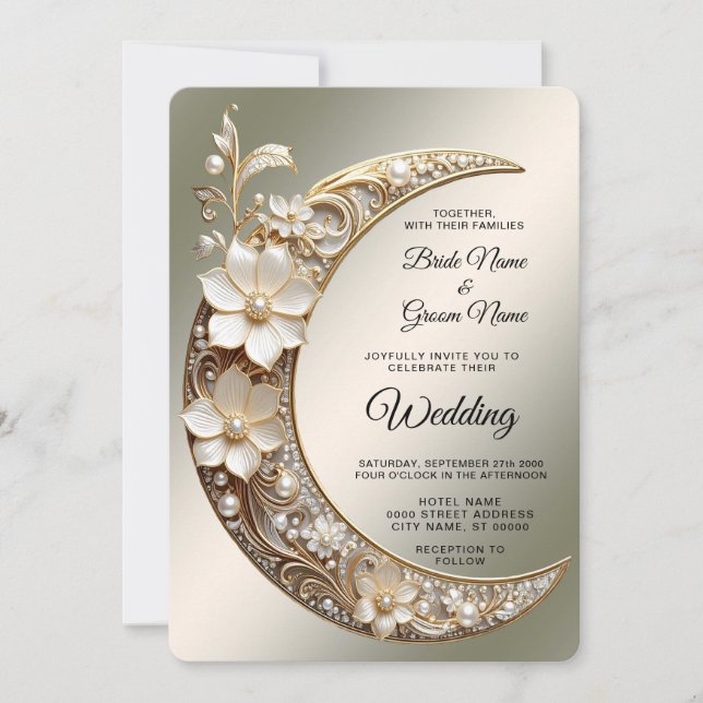 Invitation Cadre de Lune Croissante Décoratif Mariage (Devant)