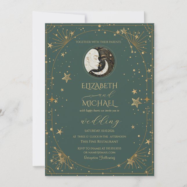 Invitation Cadre de lune de soleil céleste Mariage (Devant)