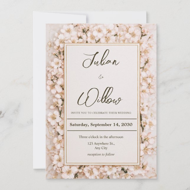 Invitation Cadre de luxe en or Fleur de cerisier Mariage en m (Devant)