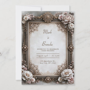 Invitation Cadre de mandala floral en ivoire antique pour mar