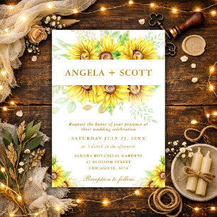 Invitation Cadre de mariage à bordure de tournesols à l'aquar
