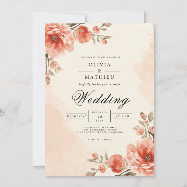 Invitation Cadre de mariage à la floraison de pêche chaude (Devant)