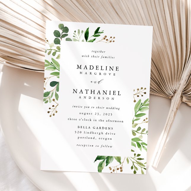 Invitation Cadre de mariage à la verdure à l'aquarelle (Créateur téléchargé)