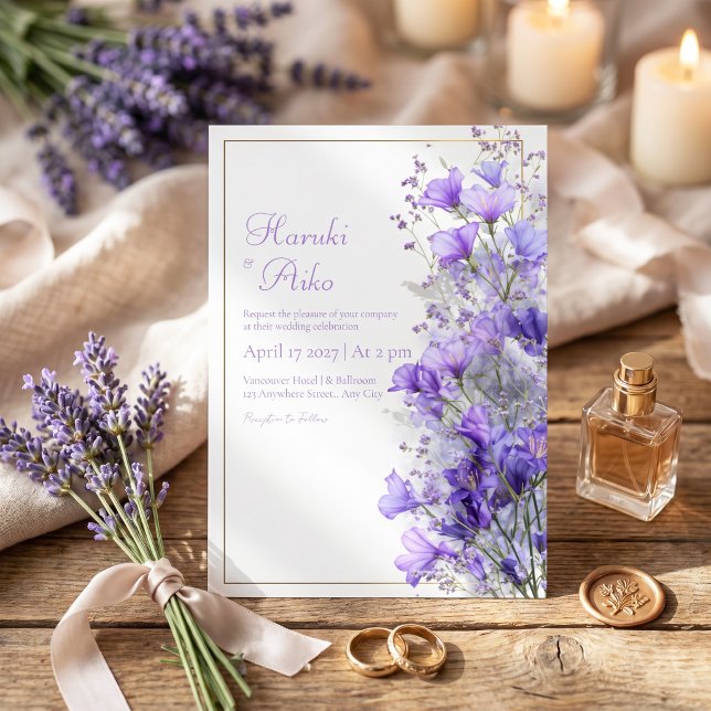 Invitation Cadre de mariage à ligne dorée avec fleur sauvage  (Créateur téléchargé)