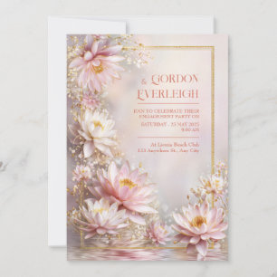 Invitation Cadre de mariage à paillettes dorées avec nénuphar