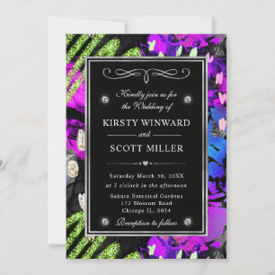 Invitation Cadre de mariage abstrait néon arc-en-ciel paillet