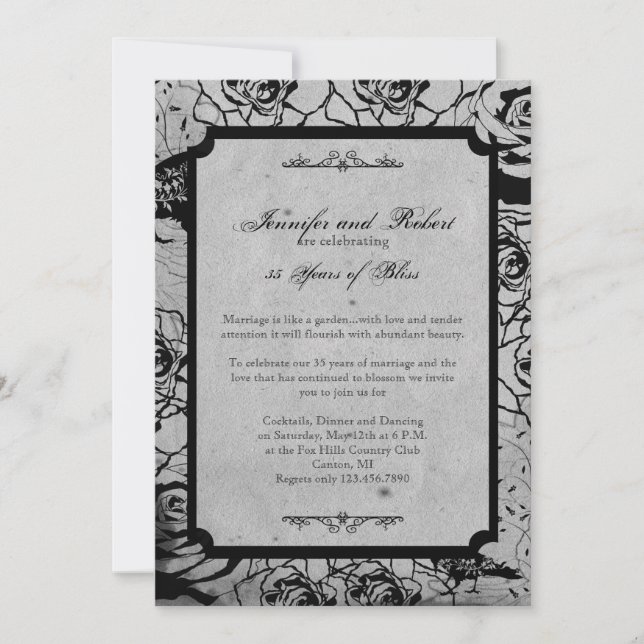 Invitation Cadre de mariage anniversaire gothique Rose noire (Devant)
