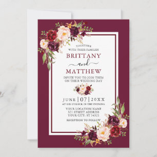 Invitation Cadre de mariage aquarelle floral bordeaux