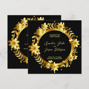 Invitation Cadre de mariage aux feuilles de laurier dorées lu