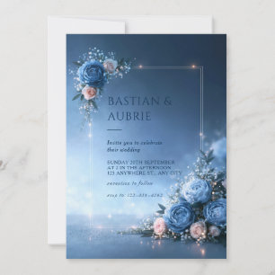 Invitation Cadre de mariage bleu poudré étoilé