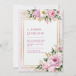 Invitation Cadre de mariage botanique doré aux pivoines roses