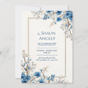 Invitation Cadre de mariage botanique éthéré au fil d'indigo 