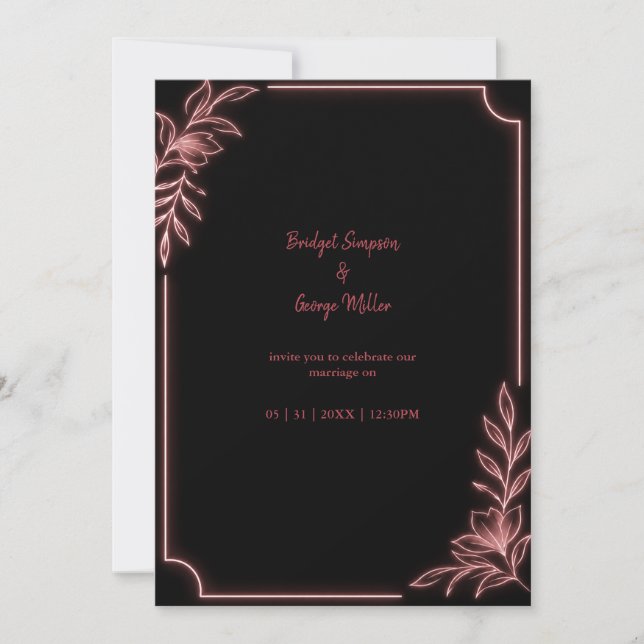 Invitation Cadre de mariage botanique néon minimal (Devant)