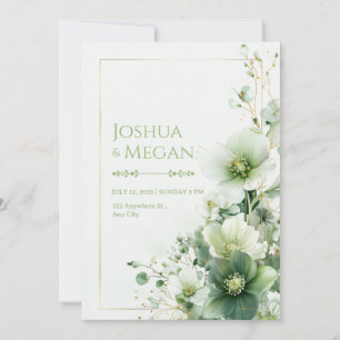 Invitation Cadre de mariage botanique Rose d'hiver Vert sauge