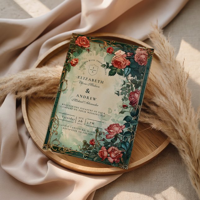 Invitation Cadre de mariage botanique Rose Vintage (Créateur téléchargé)