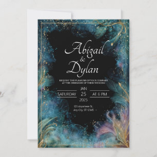 Invitation Cadre de mariage céleste feuille d'or sarcelle de