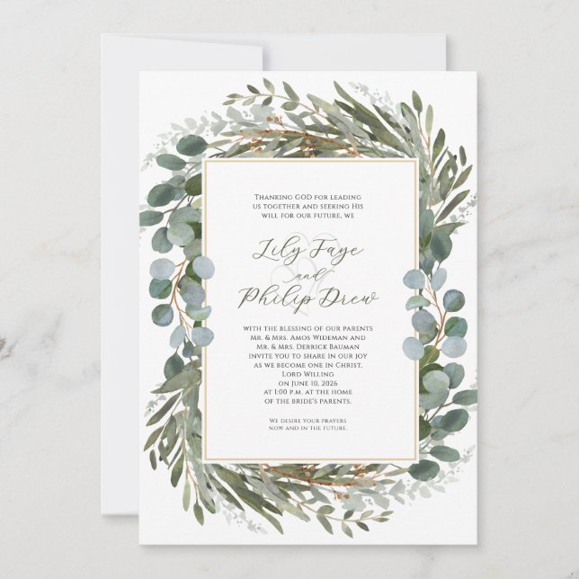 Invitation Cadre de mariage de feuillage vert sauge (Devant)