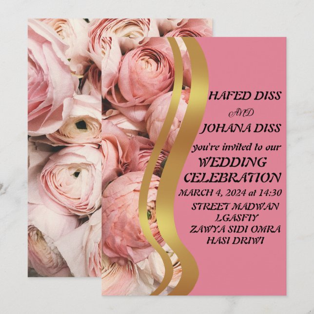 Invitation Cadre de mariage de fleurs sauvages en feuille d'o (Devant / Derrière)