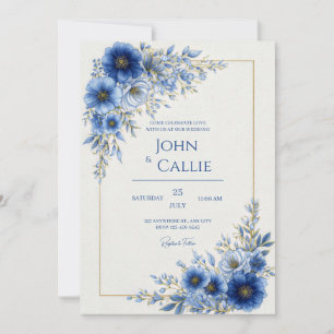 Invitation Cadre de mariage de la ligne or botanique bleu de 
