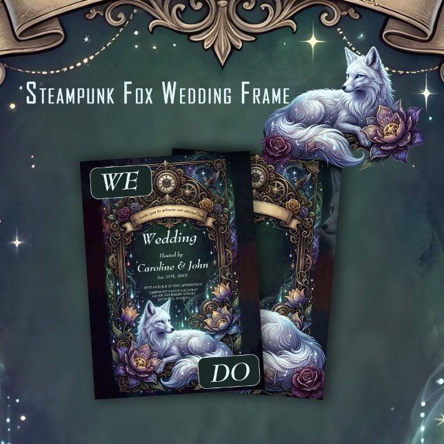 Invitation Cadre de mariage de renard Steampunk.  (Créateur téléchargé)