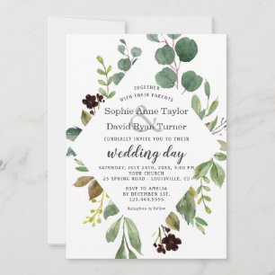 Invitation Cadre de mariage de verdure à l'aquarelle
