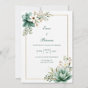 Invitation Cadre de mariage doré à succulente aquarelle sarce